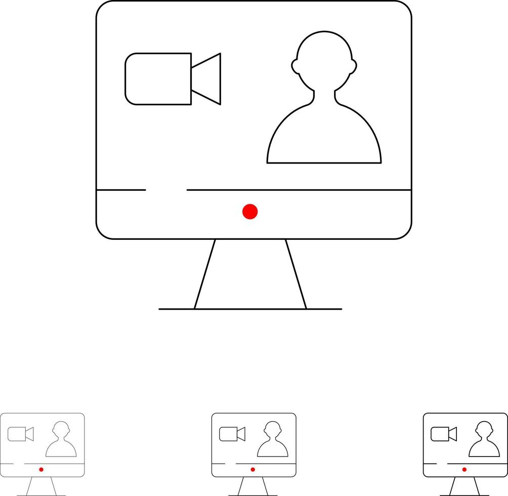 Job Search Internet Computer Bold and thin black line icon set vector