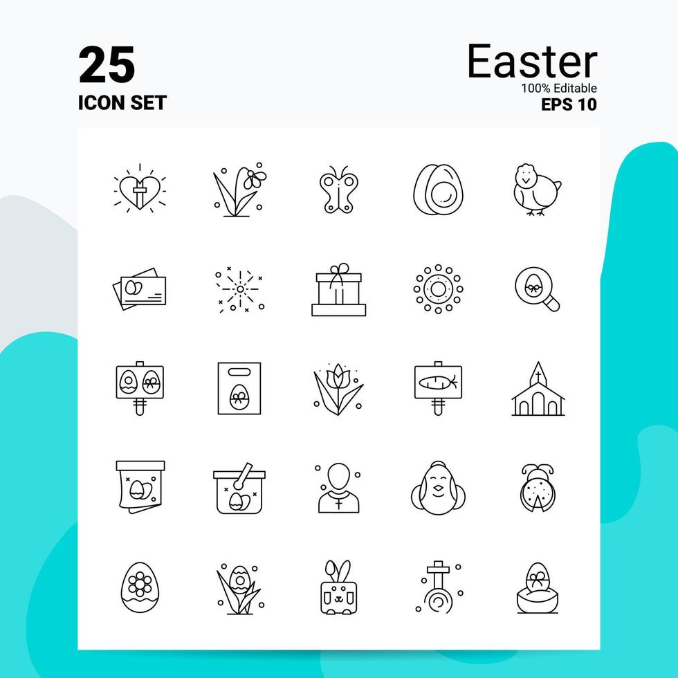 25 Easter Icon Set 100 Editable EPS 10 Files Business Logo Concept Ideas Line icon design vector
