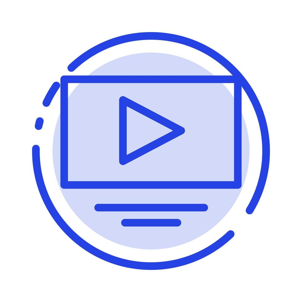video reproducir youtube línea punteada azul icono de línea vector
