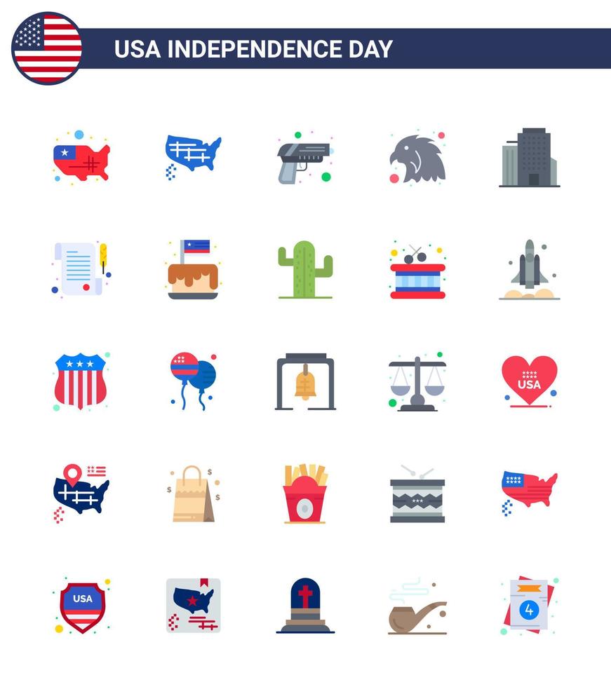 Editable Vector Flat Pack of USA Day 25 Simple Flats of festival receipt animal paper office Editable USA Day Vector Design Elements