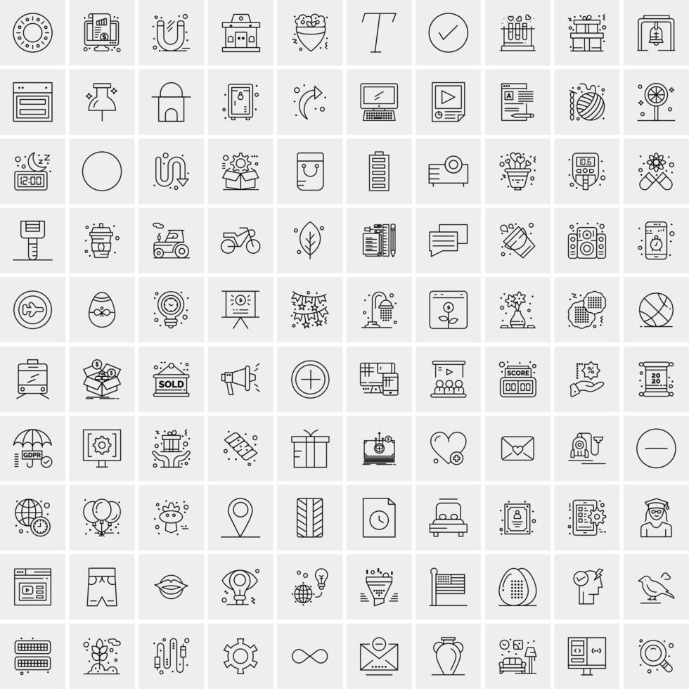 100 Universal Black Line Icons on White Background vector