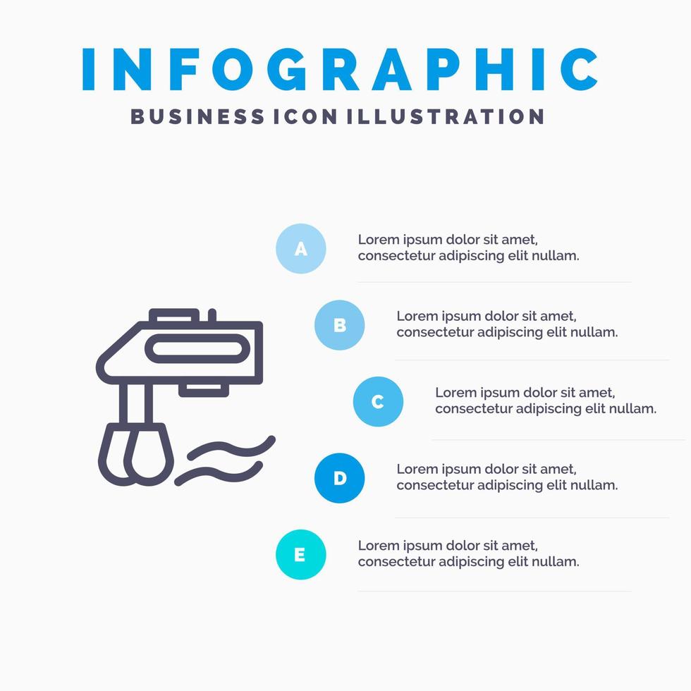 Mixer Kitchen Manual Blender Blue Infographics Template 5 Steps Vector Line Icon template