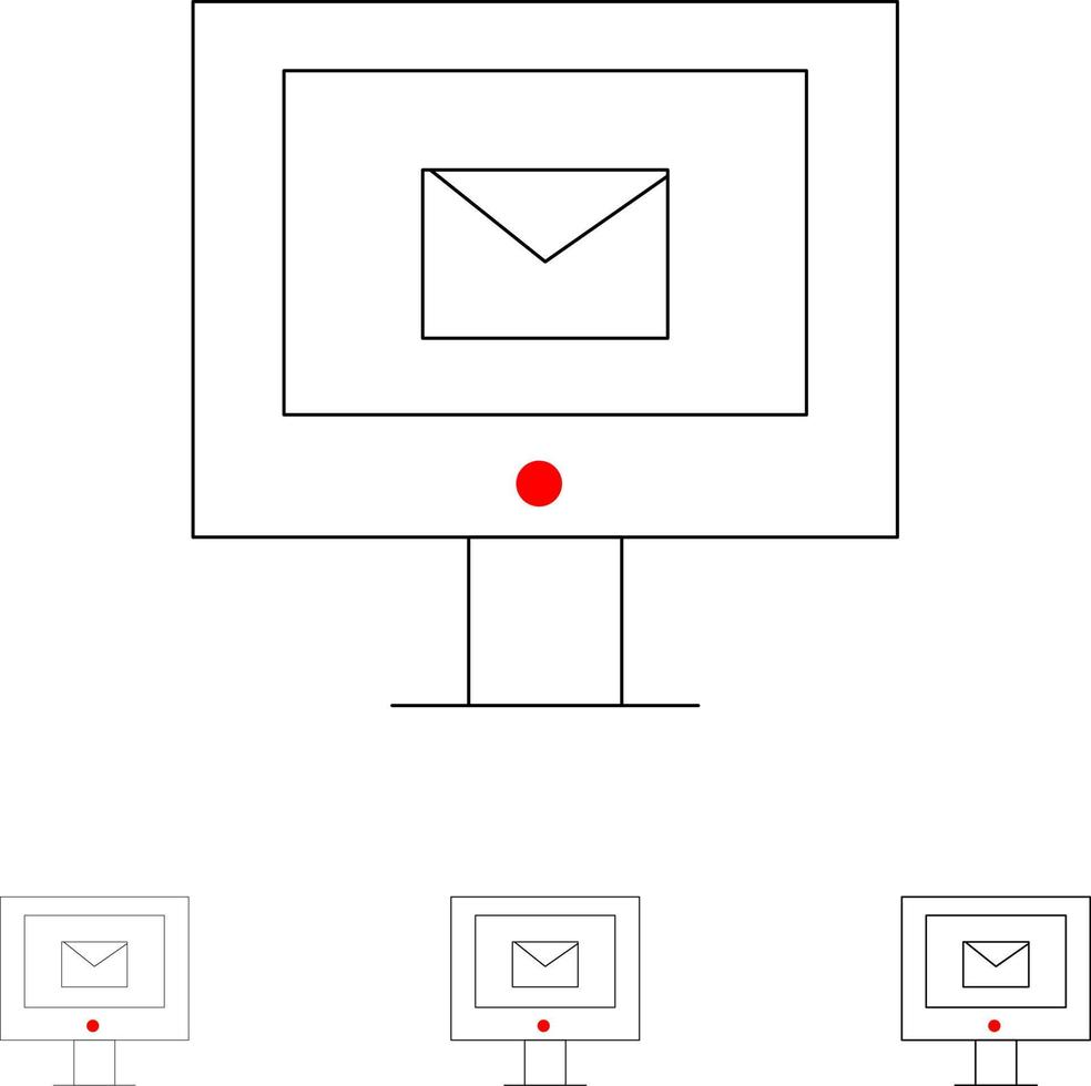 servicio de chat de correo de computadora conjunto de iconos de línea negra delgada y audaz vector