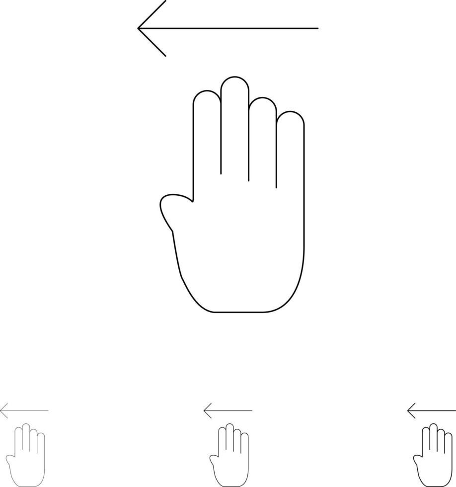 Finger Four Gesture Left Bold and thin black line icon set vector