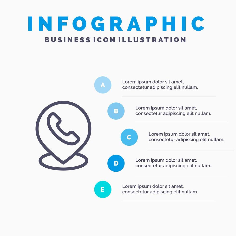 icono de línea de ubicación de mapa de teléfono con fondo de infografía de presentación de 5 pasos vector