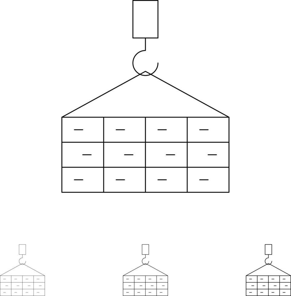 grúa de construcción de carga de construcción conjunto de iconos de línea negra audaz y delgada vector