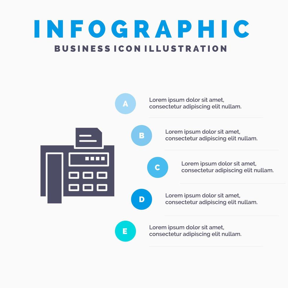 fax teléfono máquina de escribir máquina de fax icono sólido infografía 5 pasos presentación antecedentes vector