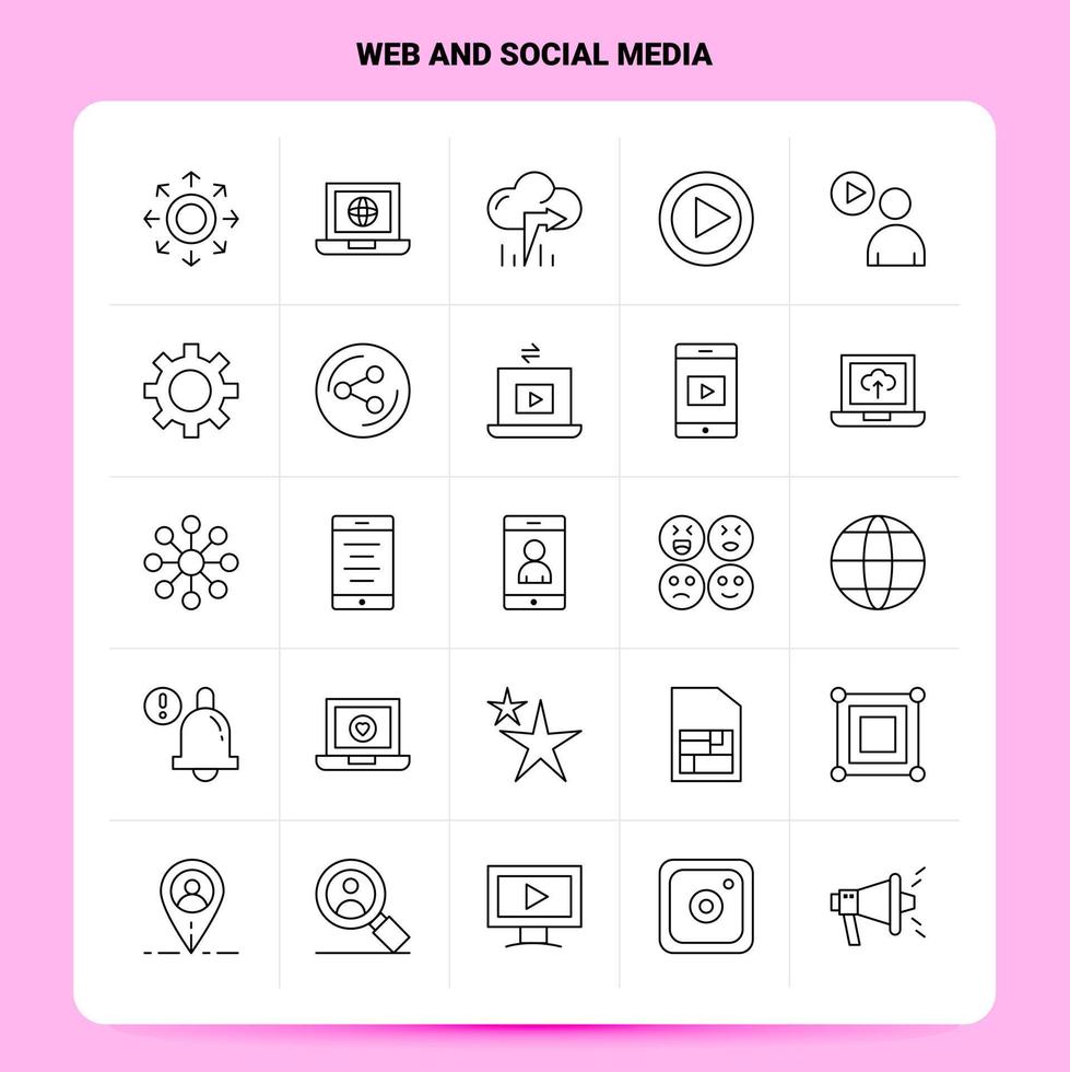 esquema 25 conjunto de iconos web y redes sociales diseño de estilo de línea vectorial conjunto de iconos negros paquete de pictogramas lineales diseño de ideas de negocios web y móviles ilustración vectorial vector