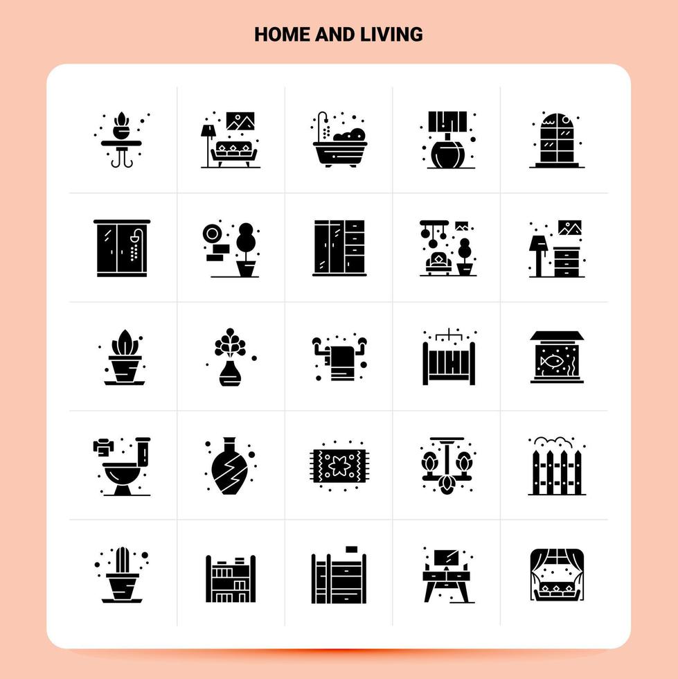 Solid 25 Home And Living Icon set Vector Glyph Style Design Black Icons Set Web and Mobile Business ideas design Vector Illustration