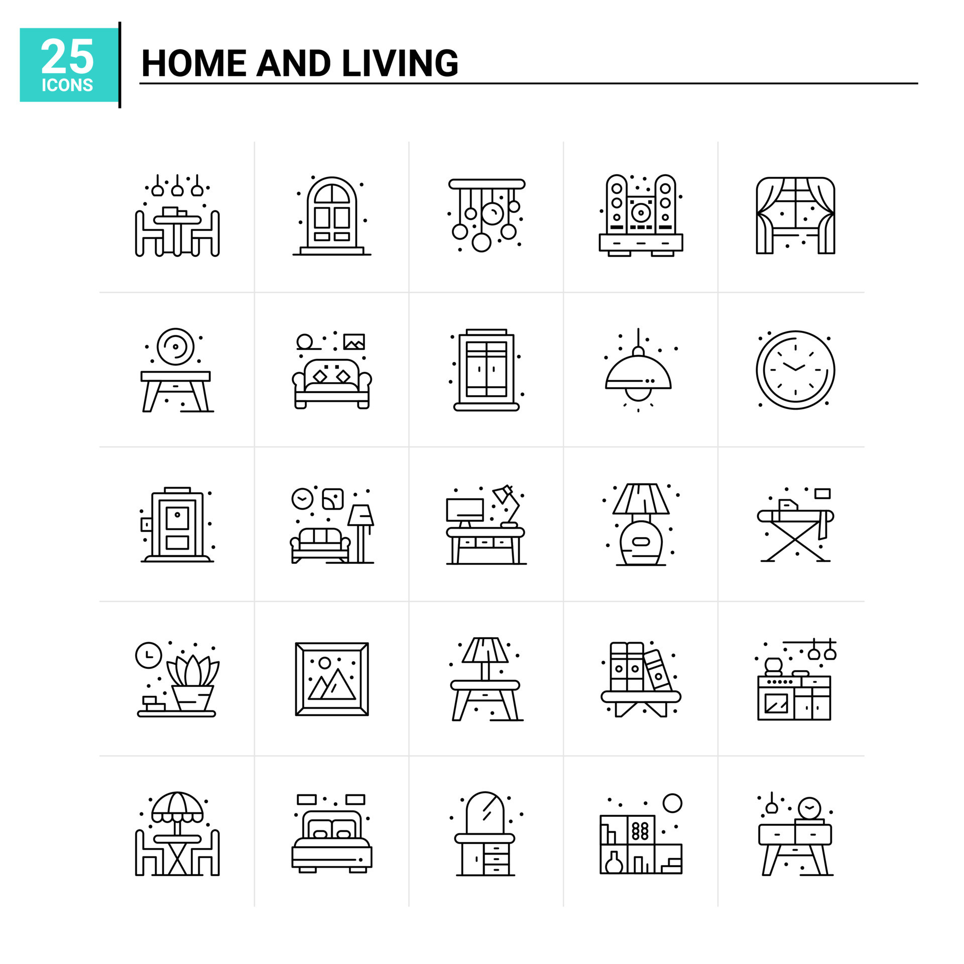 25 Home And Living icon set vector background 17969603 Vector Art at ...