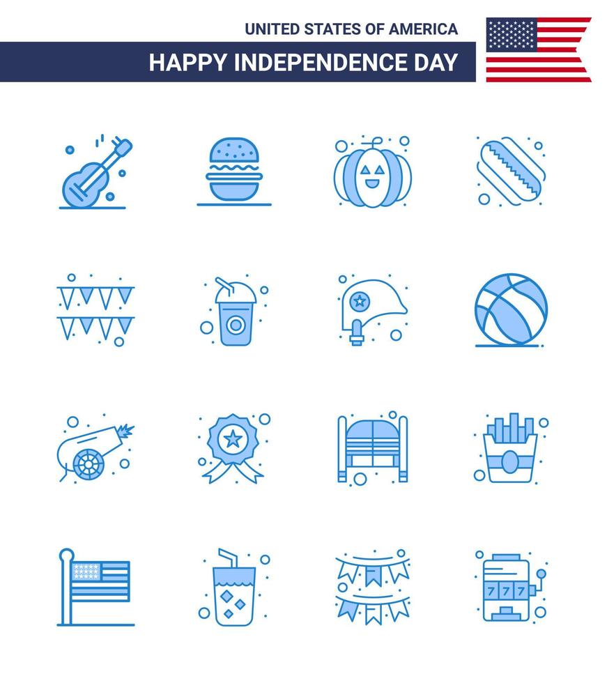 16 Blue Signs for USA Independence Day bottle garland food festival hotdog Editable USA Day Vector Design Elements