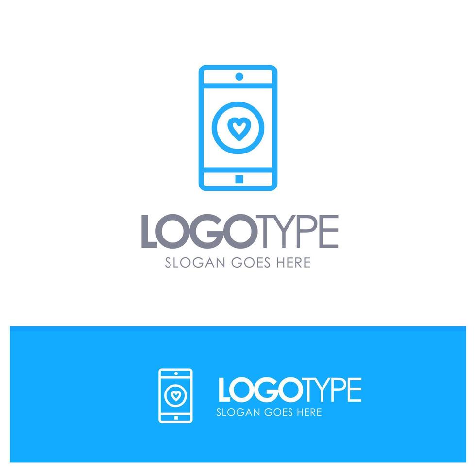 Application Mobile Mobile Application Like Heart Blue Outline Logo Place for Tagline vector