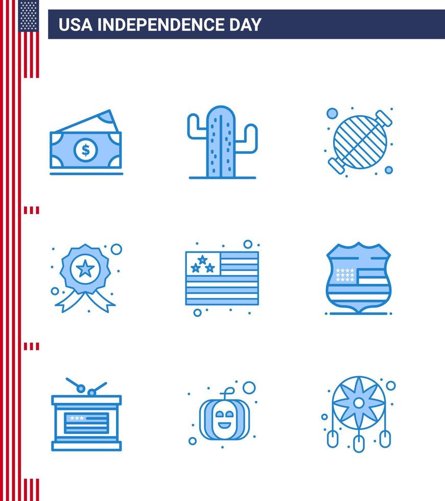 9 USA Blue Pack of Independence Day Signs and Symbols of country star food investigating party Editable USA Day Vector Design Elements