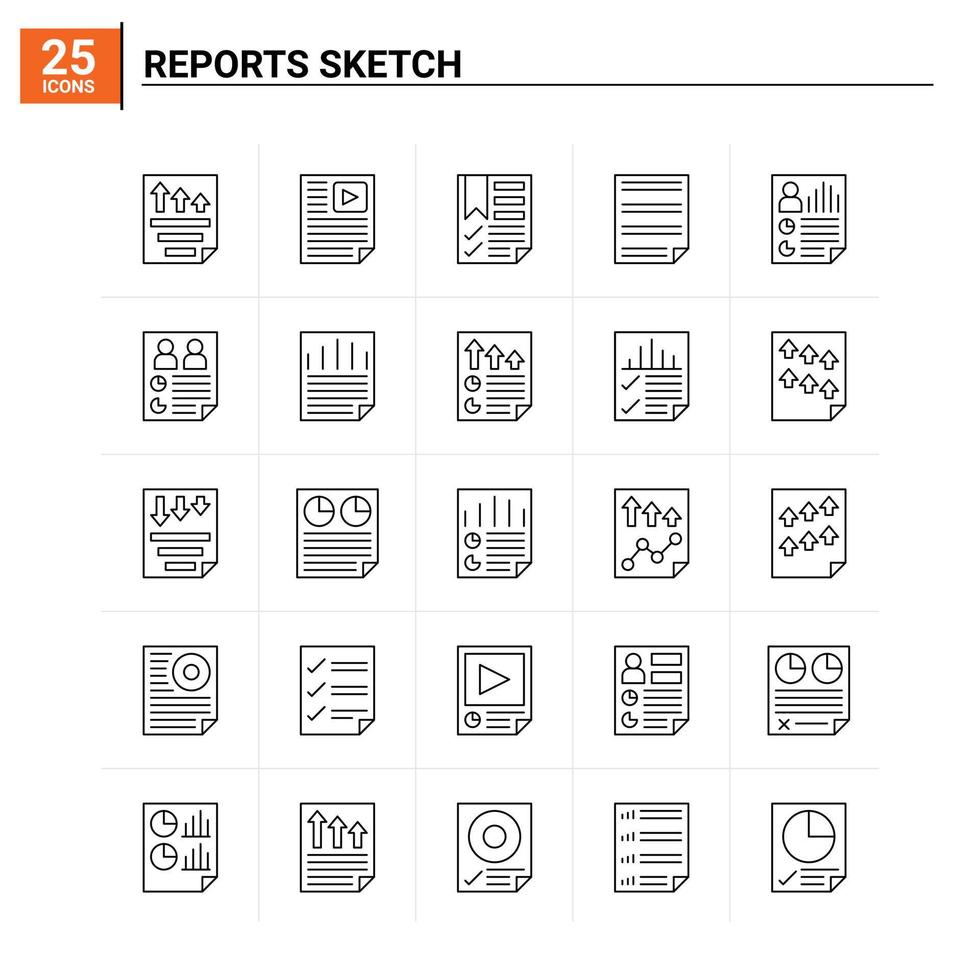 25 informes boceto icono conjunto vector fondo