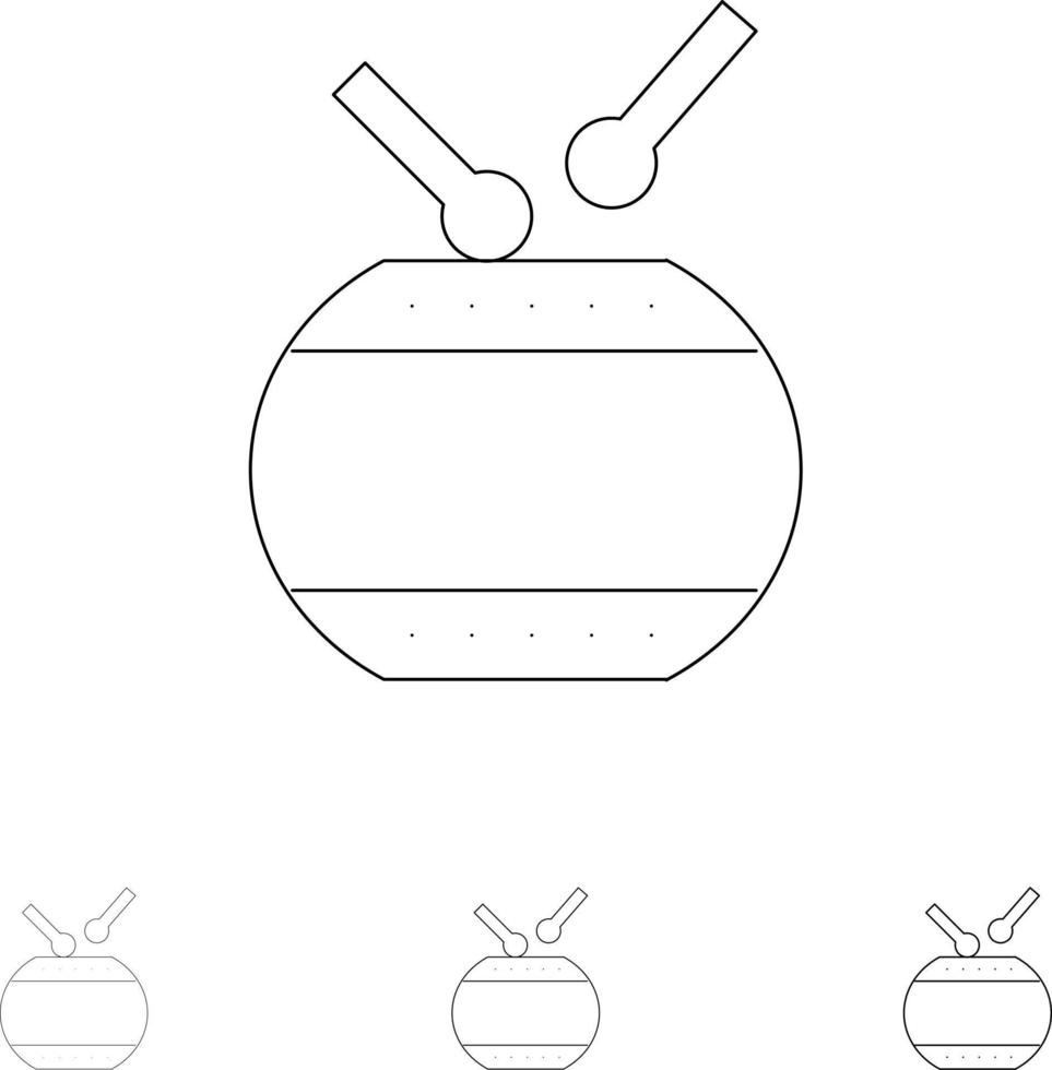Drum Celebration China Chinese Bold and thin black line icon set vector