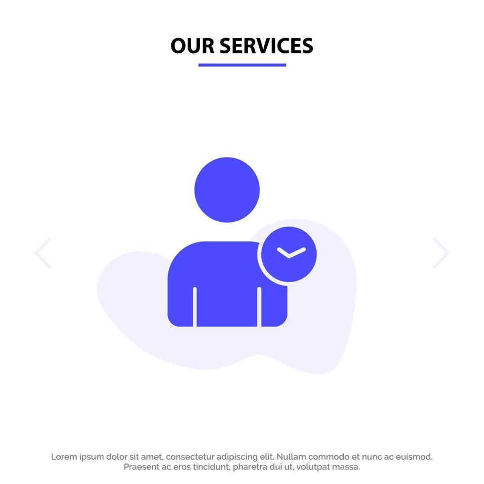 Our Services Man User Time Basic Solid Glyph Icon Web card Template vector