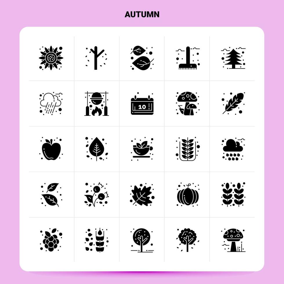 Solid 25 Autumn Icon set Vector Glyph Style Design Black Icons Set Web and Mobile Business ideas design Vector Illustration
