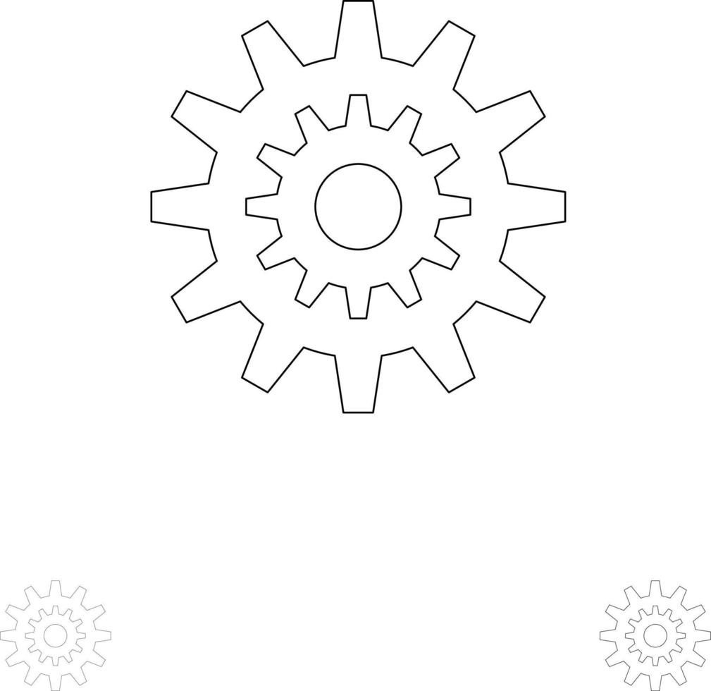 Settings Cog Gear Production System Wheel Work Bold and thin black line icon set vector
