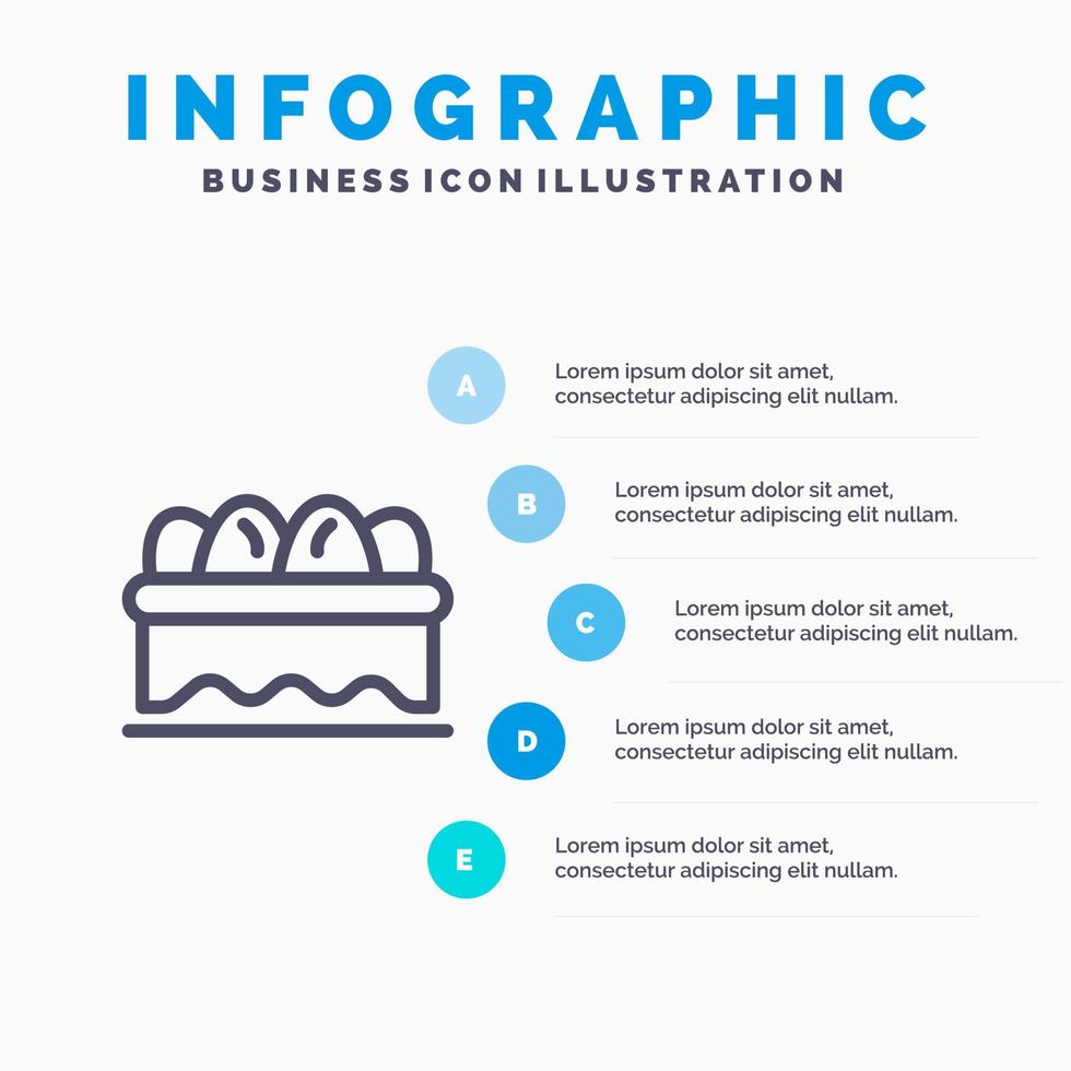 Basket Easter Egg Line icon with 5 steps presentation infographics Background vector