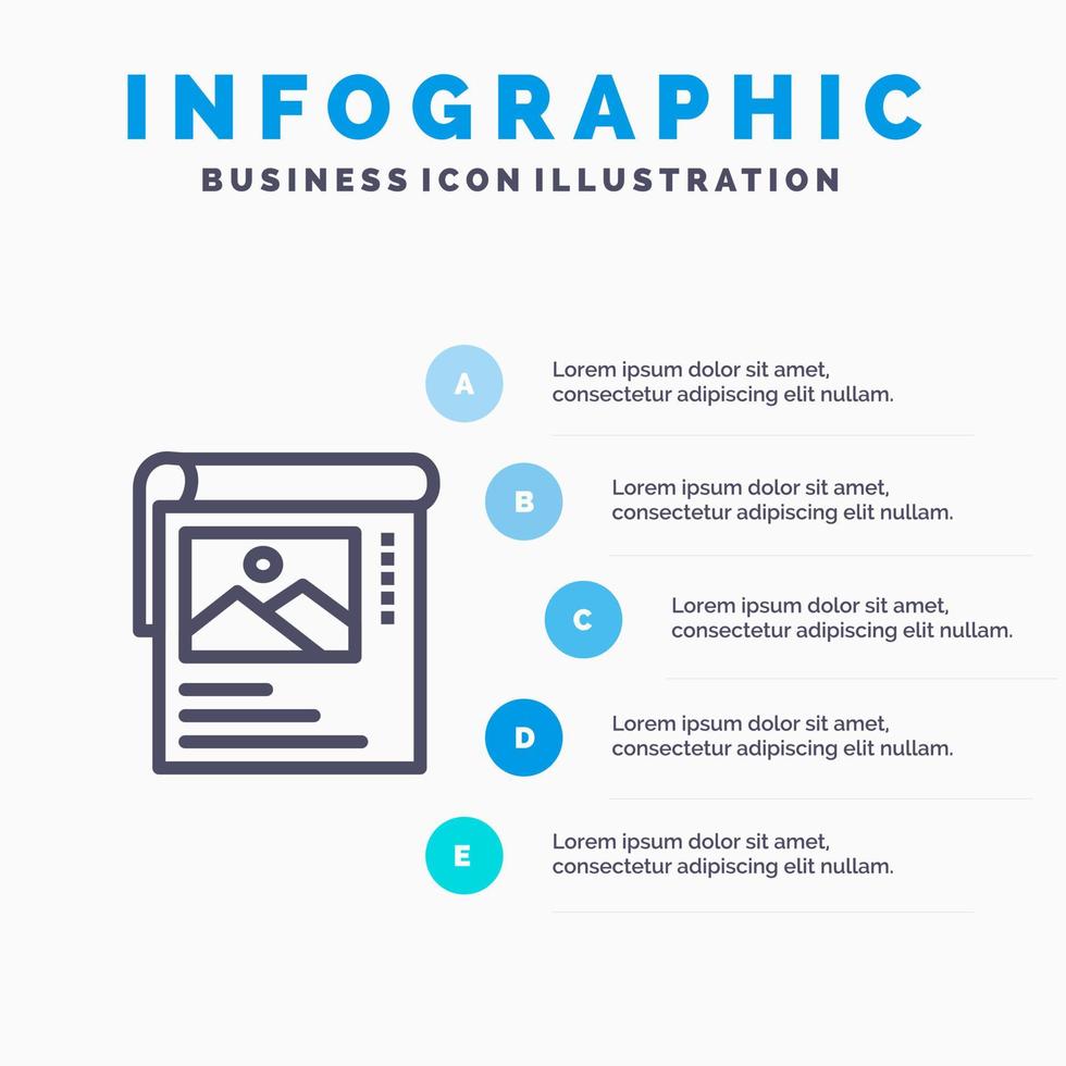 papel pintado cartel folleto azul infografía plantilla 5 pasos vector línea icono plantilla