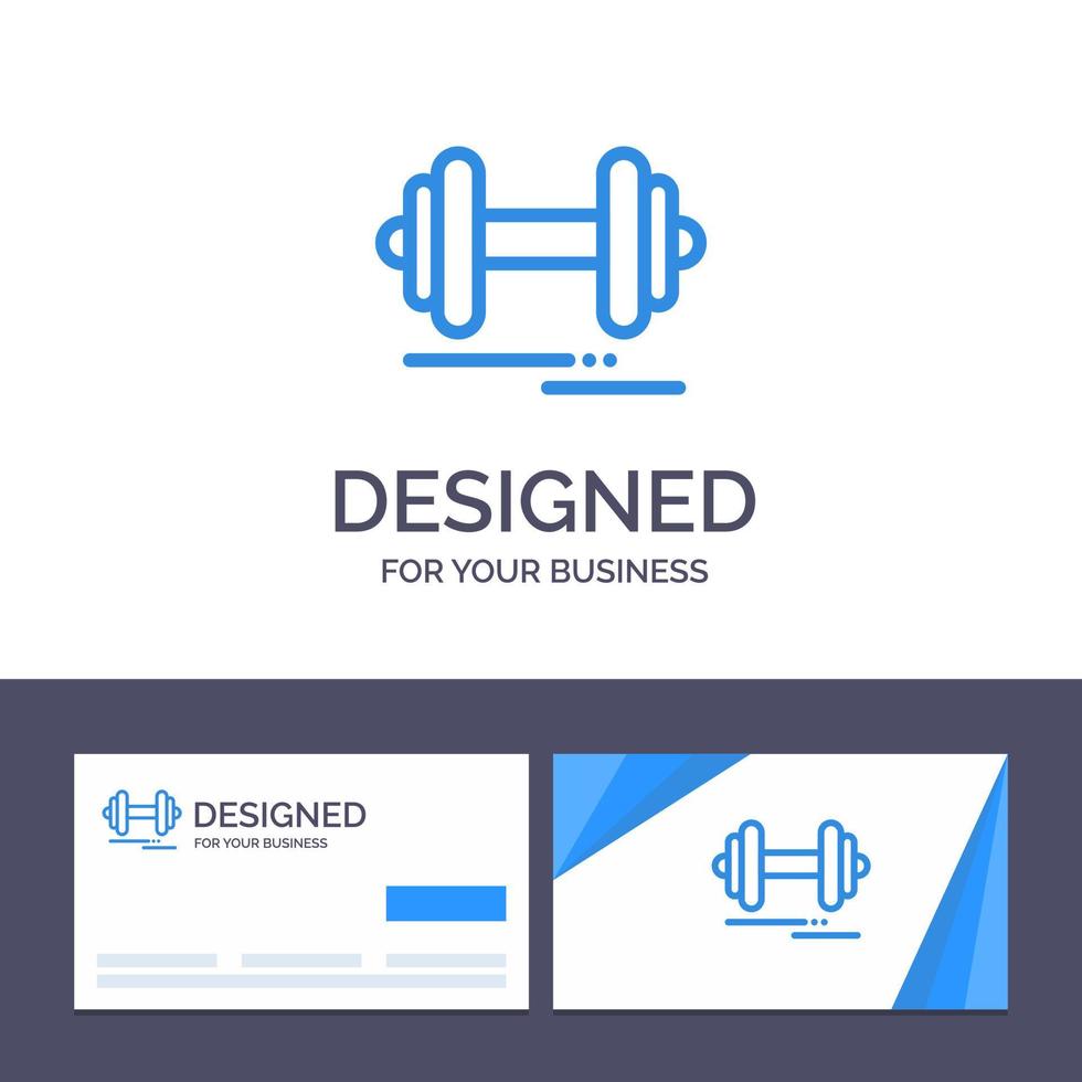 tarjeta de visita creativa y plantilla de logotipo mancuerna fitness deporte motivación vector ilustración