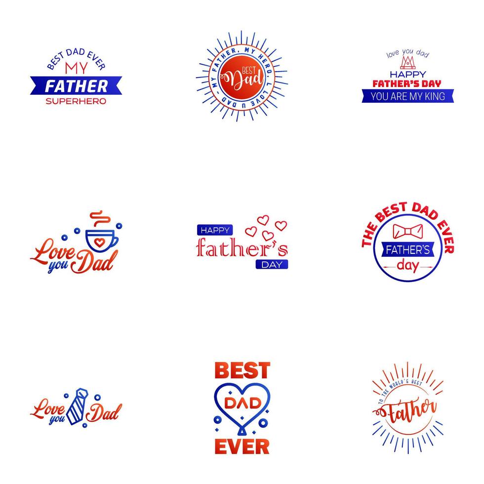 Happy Fathers Day Appreciation Vector Text Banner 9 Blue and red Background for Posters Flyers Marketing Greeting Cards Editable Vector Design Elements