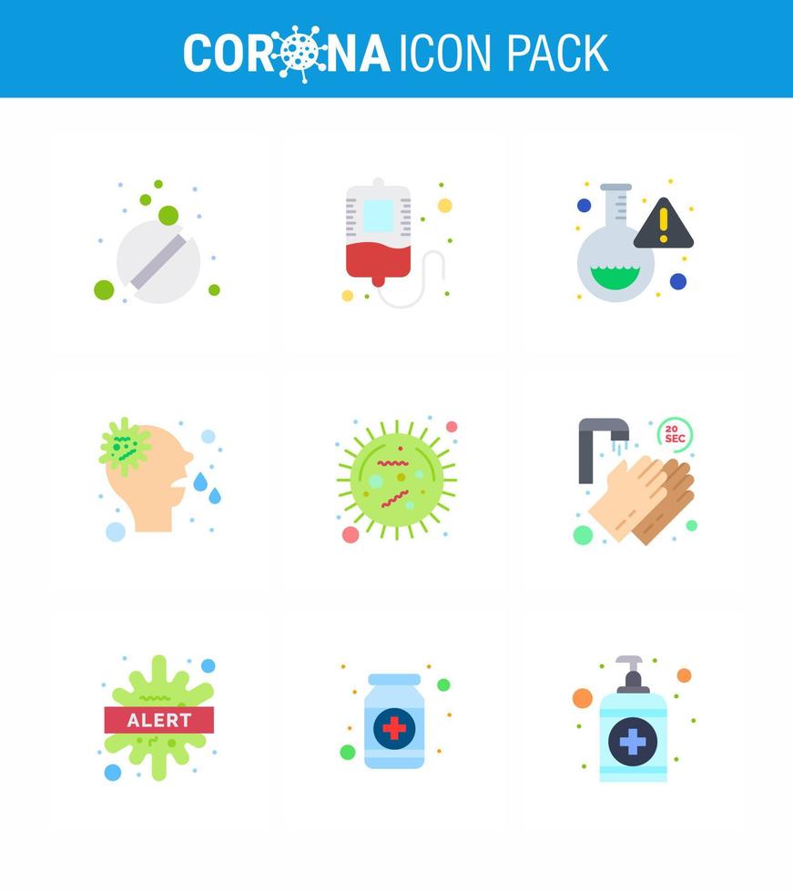 9 Flat Color viral Virus corona icon pack such as disease corona lab virus nose viral coronavirus 2019nov disease Vector Design Elements