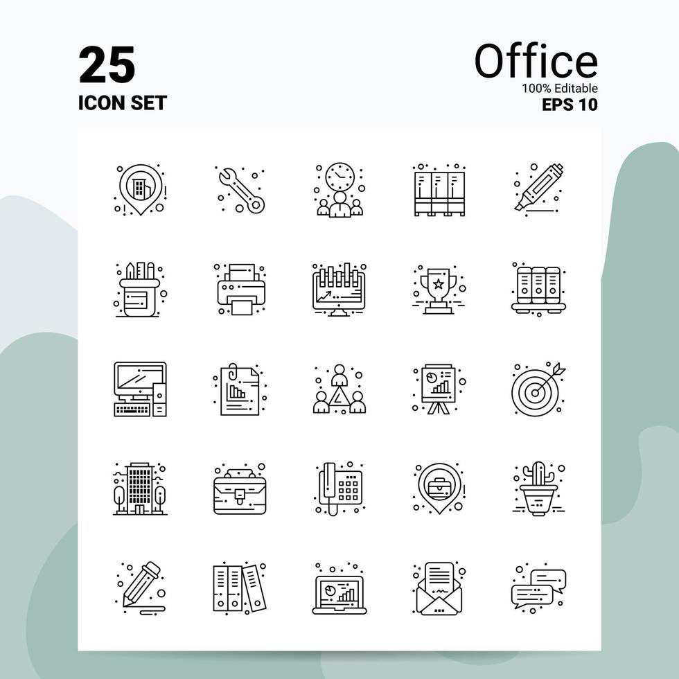 25 conjunto de iconos de oficina 100 archivos eps 10 editables concepto de logotipo de empresa ideas diseño de icono de línea vector