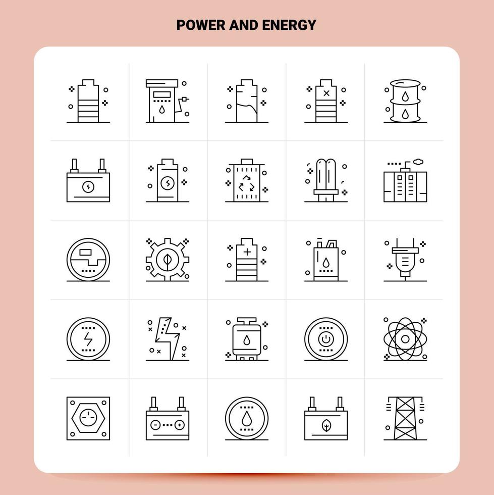 OutLine 25 Power And Energy Icon set Vector Line Style Design Black Icons Set Linear pictogram pack Web and Mobile Business ideas design Vector Illustration