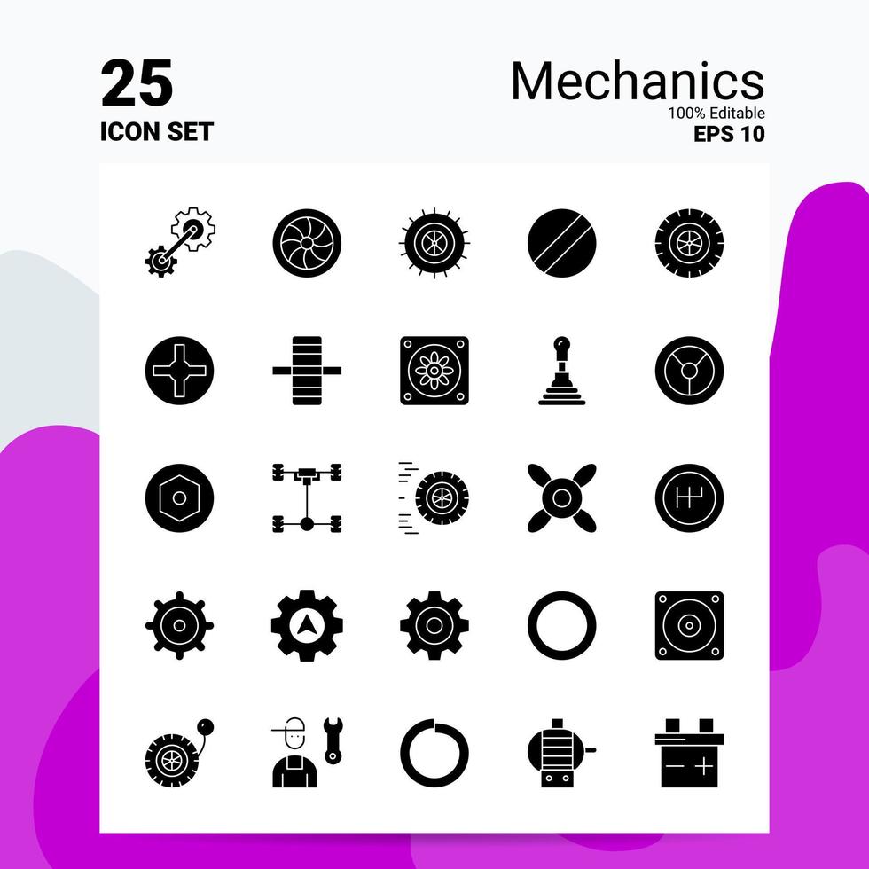 25 Mechanics Icon Set 100 Editable EPS 10 Files Business Logo Concept Ideas Solid Glyph icon design vector
