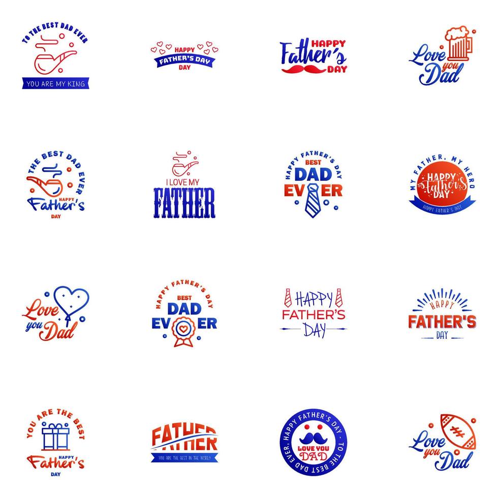 Happy fathers day set 16 Blue and red Vector typography Vintage lettering for fathers day greeting cards banners tshirt design You are the best dad Editable Vector Design Elements