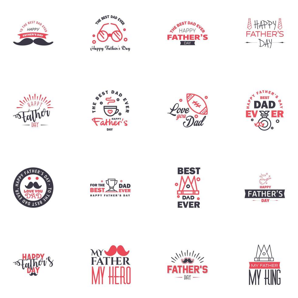 Set of Happy Fathers day elements 16 Black and Pink Vector illustration Editable Vector Design Elements