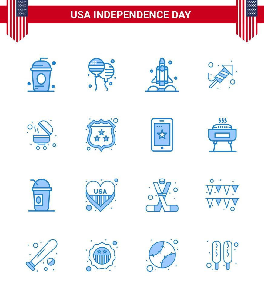 Blue Pack of 16 USA Independence Day Symbols of day religion american fire work transport Editable USA Day Vector Design Elements