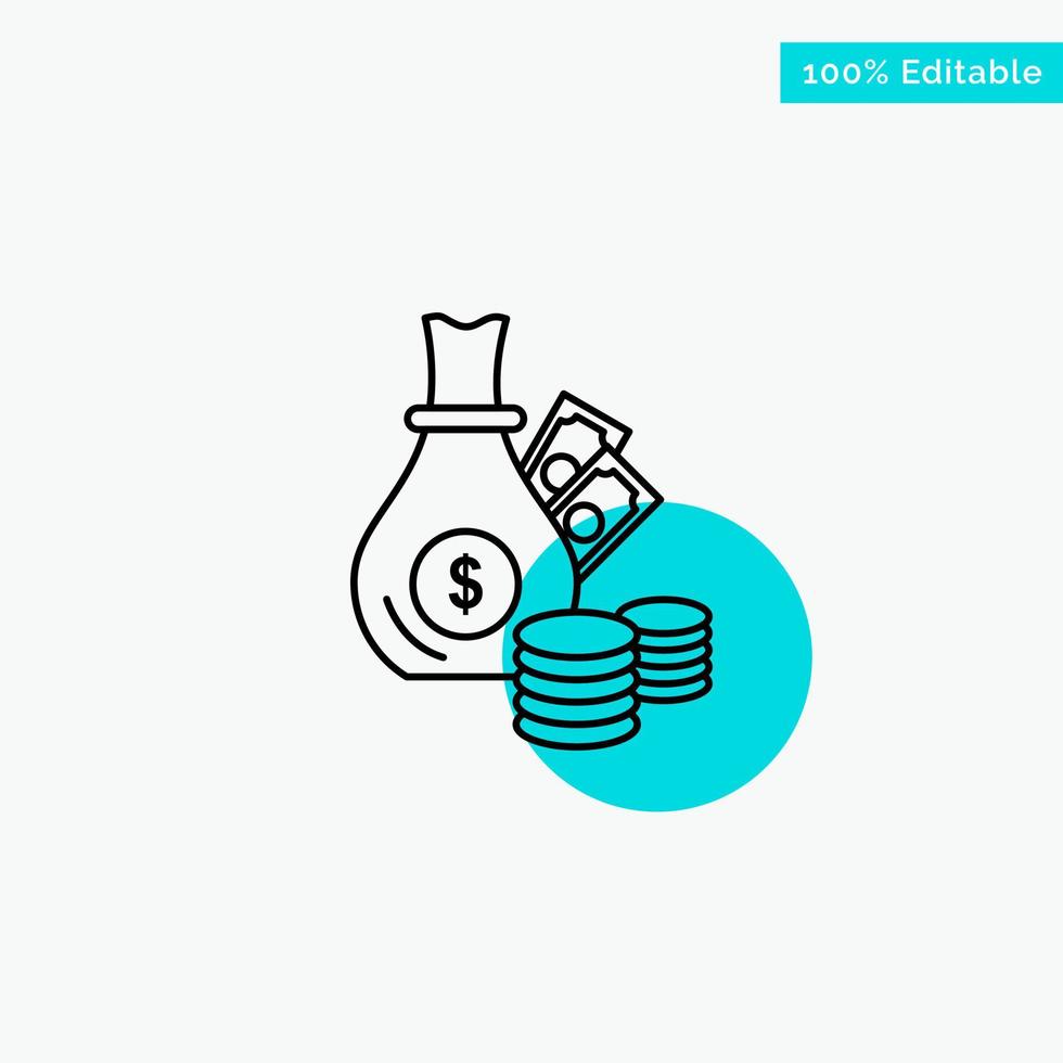 Money Bank Business Coins Gold turquoise highlight circle point Vector icon