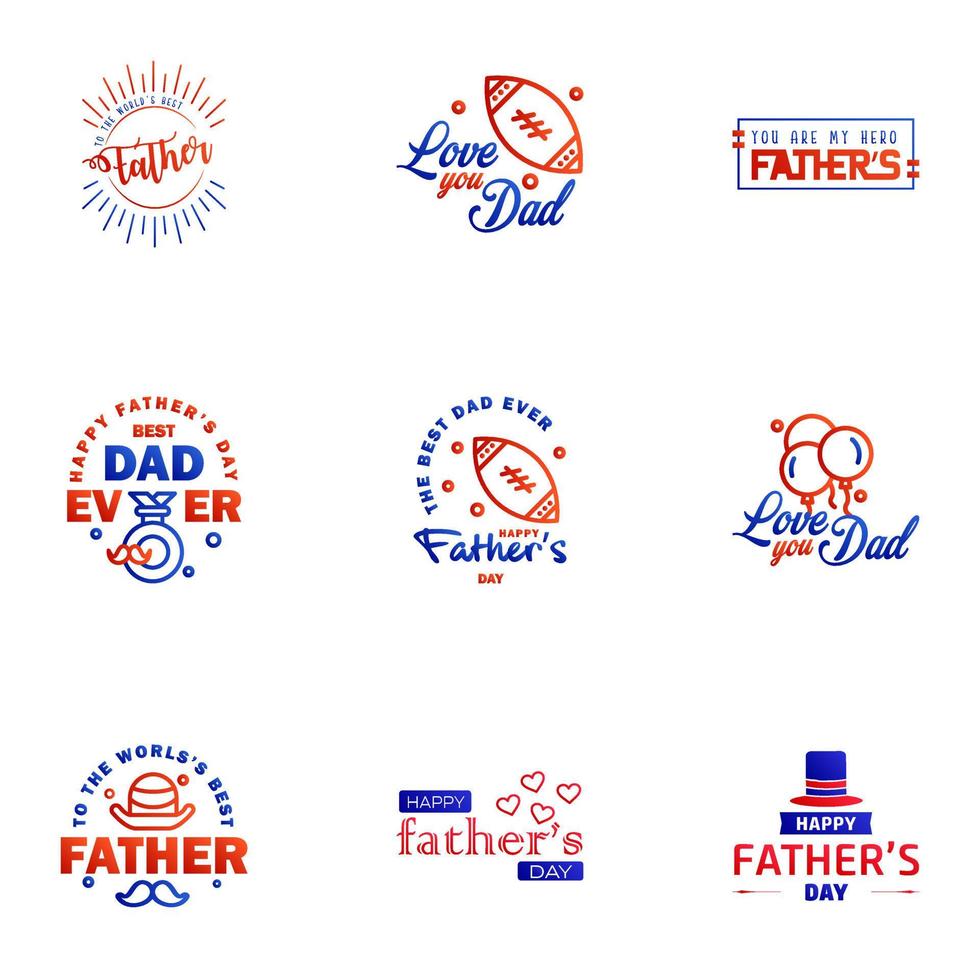 Happy Fathers Day Calligraphy greeting card 9 Blue and red Typography Collection Vector illustration Editable Vector Design Elements