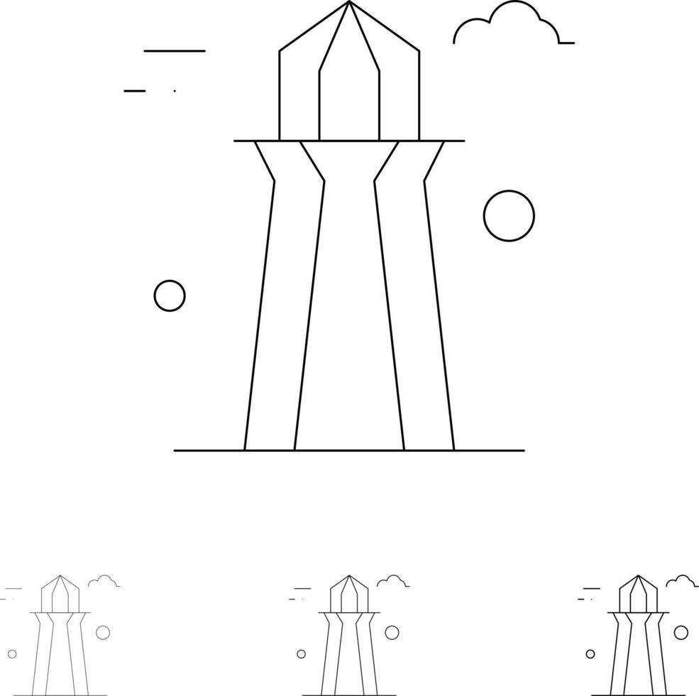 canada co tower edificio de la torre de canadá conjunto de iconos de línea negra audaz y delgada vector