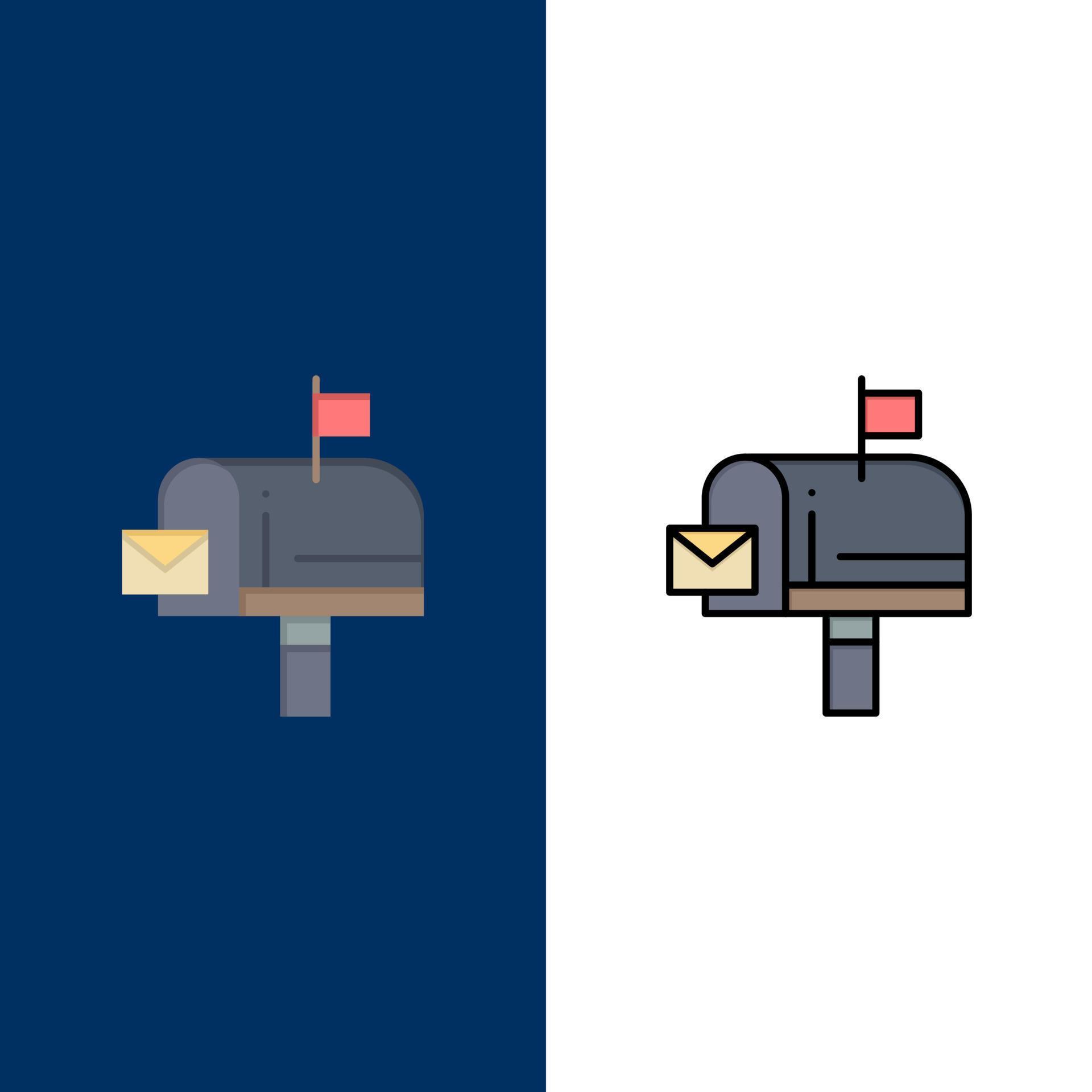 Mail Box Message Email Icons Flat and Line Filled Icon Set Vector Blue