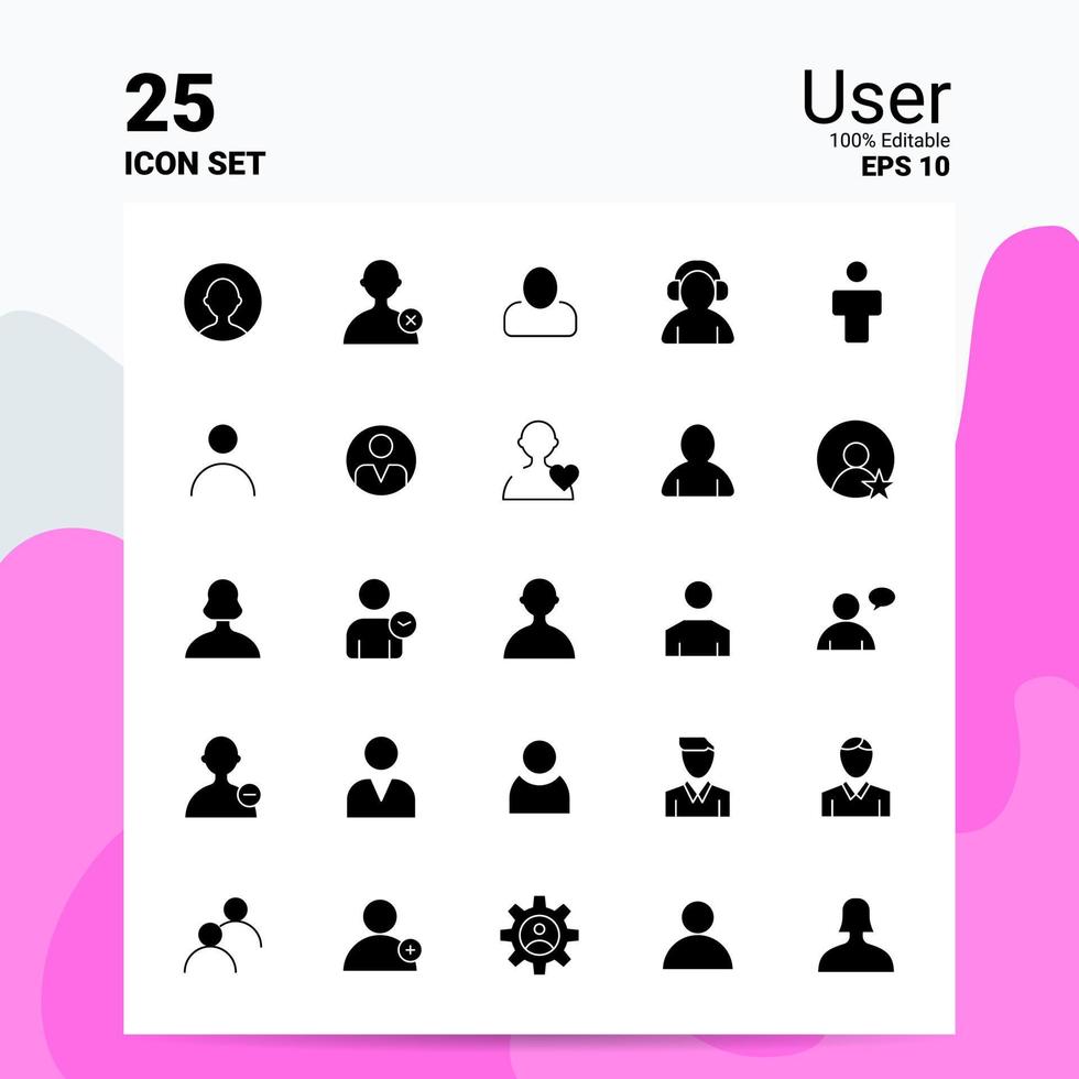 25 User Icon Set 100 Editable EPS 10 Files Business Logo Concept Ideas Solid Glyph icon design vector
