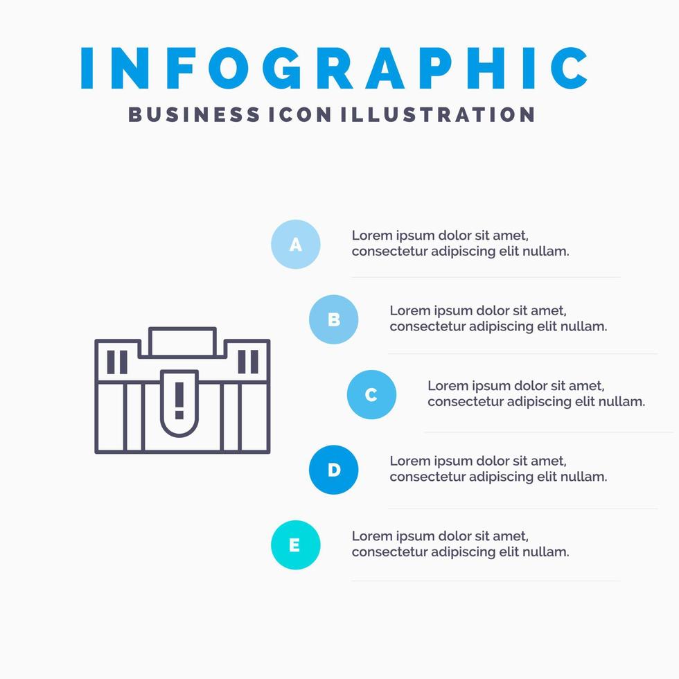 maletín caso de negocios con cartera maleta viaje línea icono con 5 pasos presentación infografía fondo vector