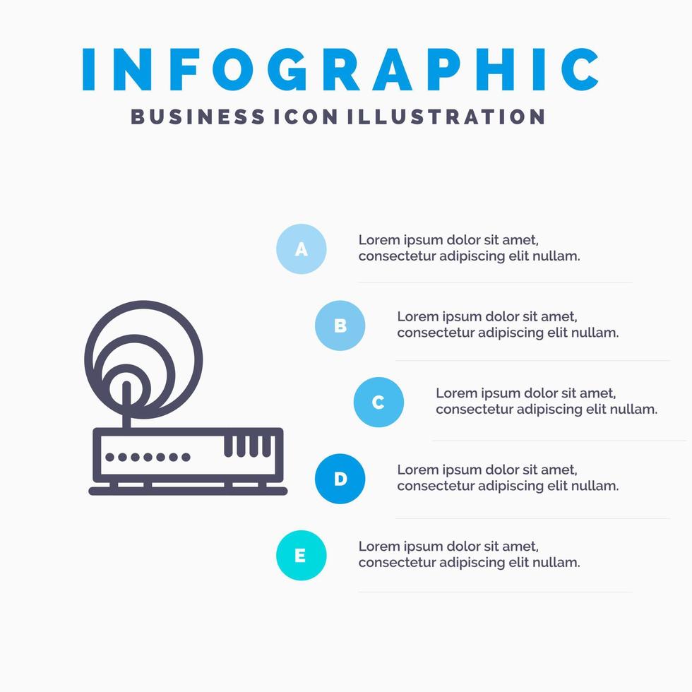 icono de línea de red de internet de hardware de conexión con fondo de infografía de presentación de 5 pasos vector