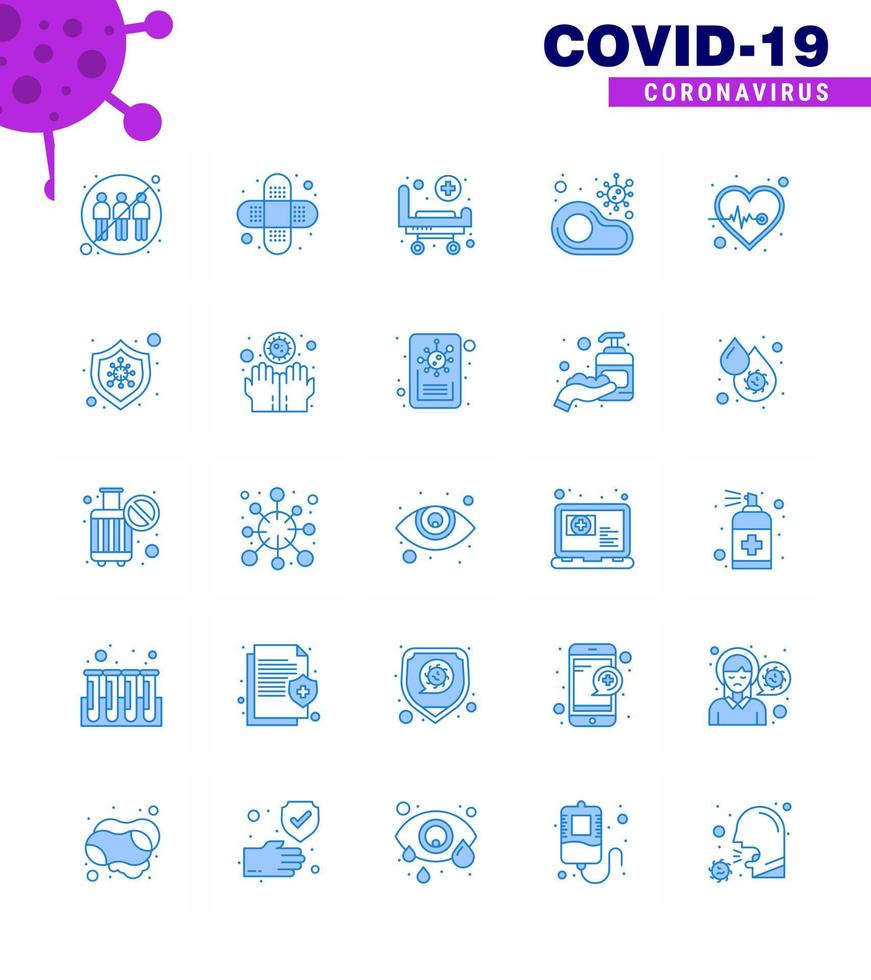 Simple Set of Covid19 Protection Blue 25 icon pack icon included steak no strature meat infected viral coronavirus 2019nov disease Vector Design Elements