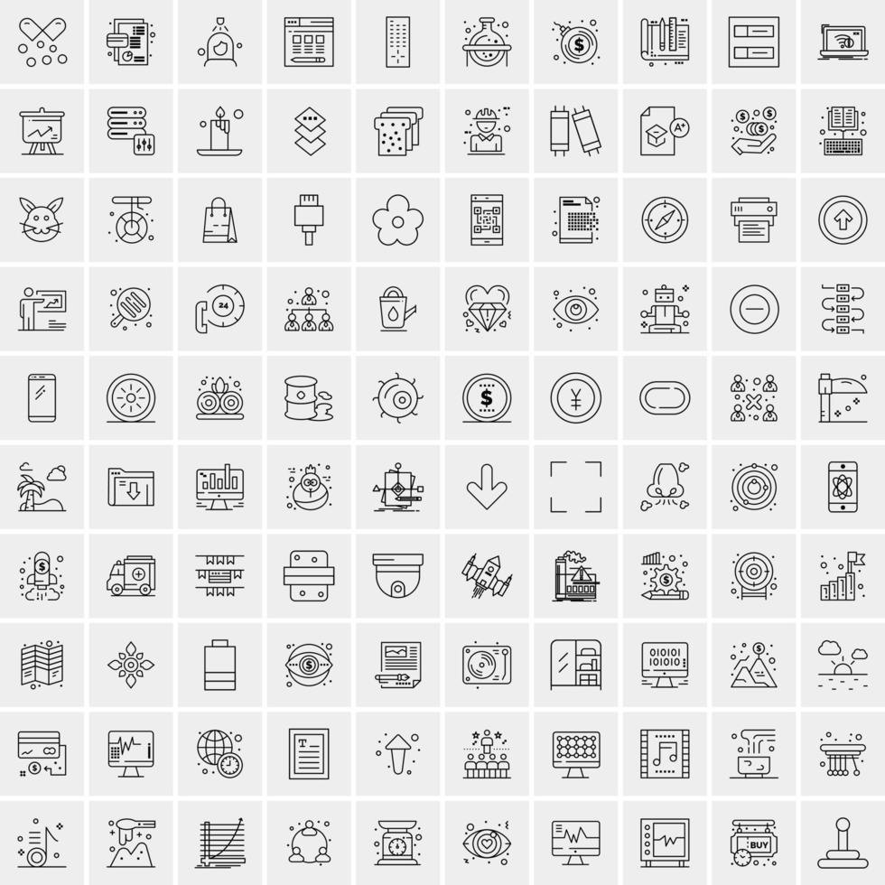 100 Universal Black Line Icons on White Background vector