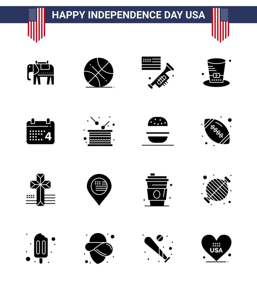 16 Creative USA Icons Modern Independence Signs and 4th July Symbols of date calender speaker usa hat Editable USA Day Vector Design Elements