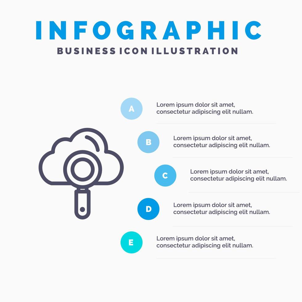 Cloud Computing Search Find Blue Infographics Template 5 Steps Vector Line Icon template