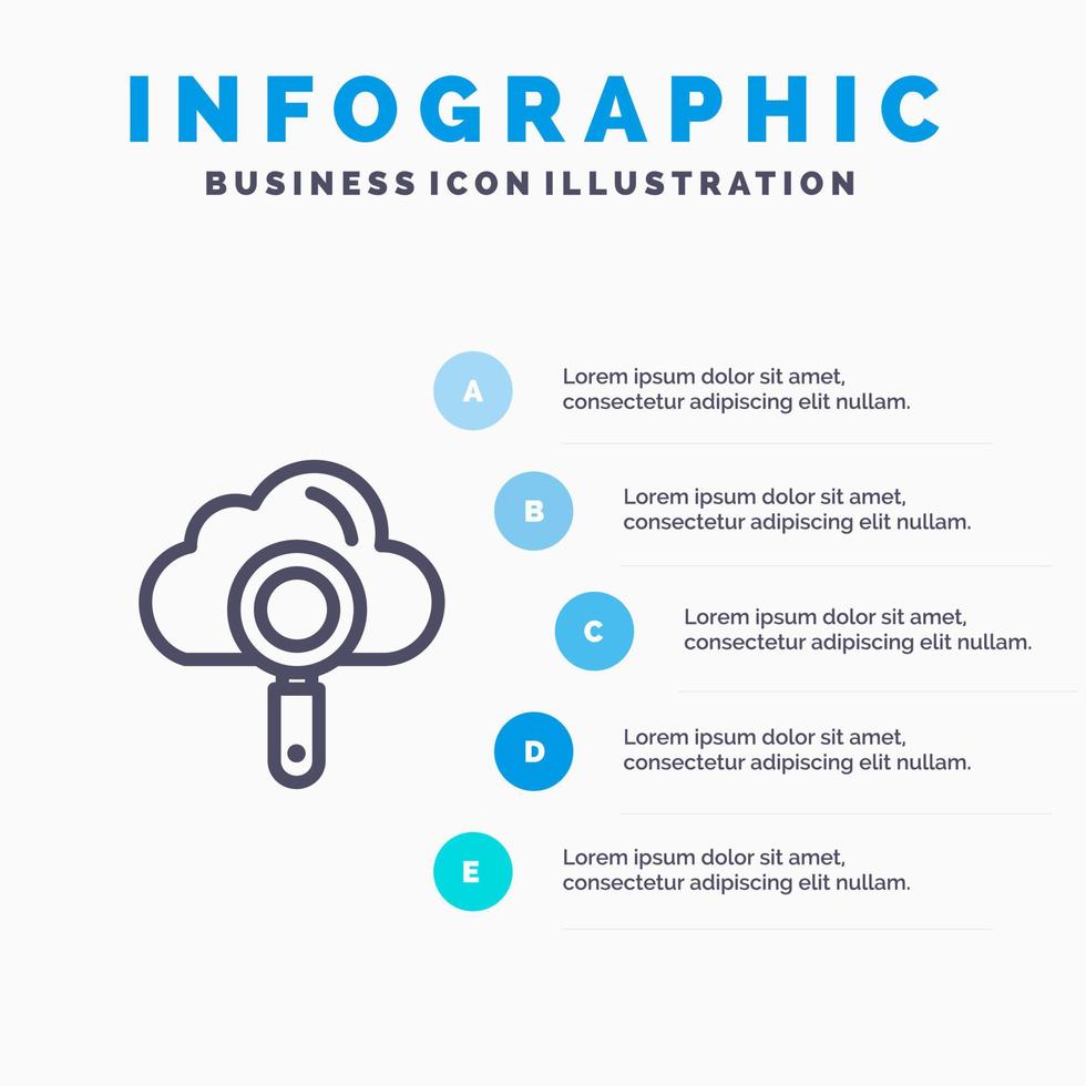 búsqueda de computación en la nube plantilla de infografía azul plantilla de icono de línea de vector de 5 pasos