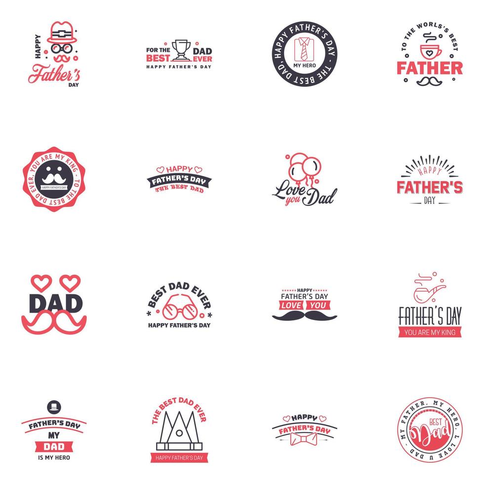 Happy fathers day 16 Black and Pink typography set Vector emblems Lettering for greeting cards banners tshirt design You are the best dad Editable Vector Design Elements