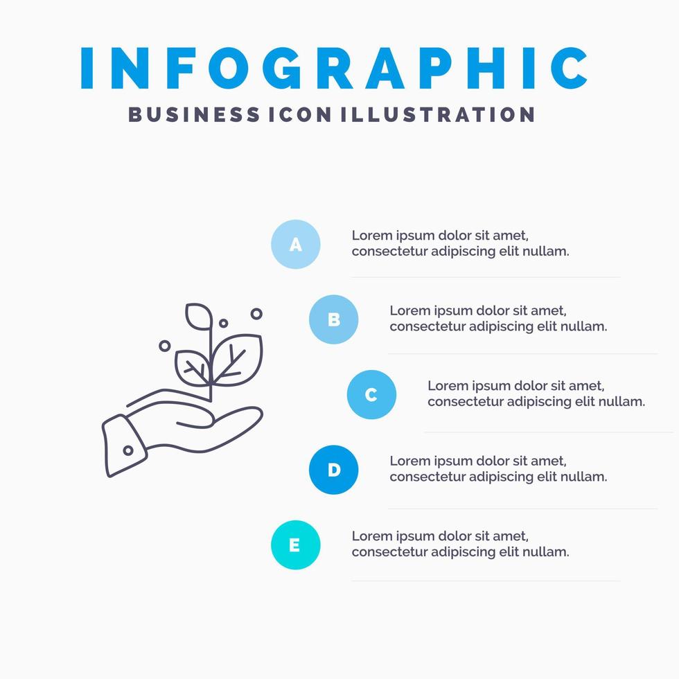 icono de línea de éxito de mano de crecimiento de crecimiento con fondo de infografía de presentación de 5 pasos vector