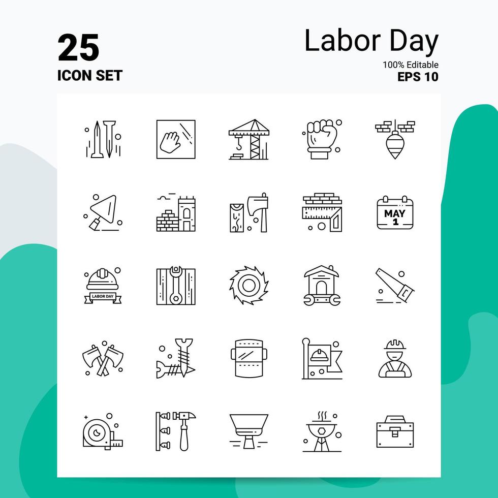 25 Labor Day Icon Set 100 Editable EPS 10 Files Business Logo Concept Ideas Line icon design vector