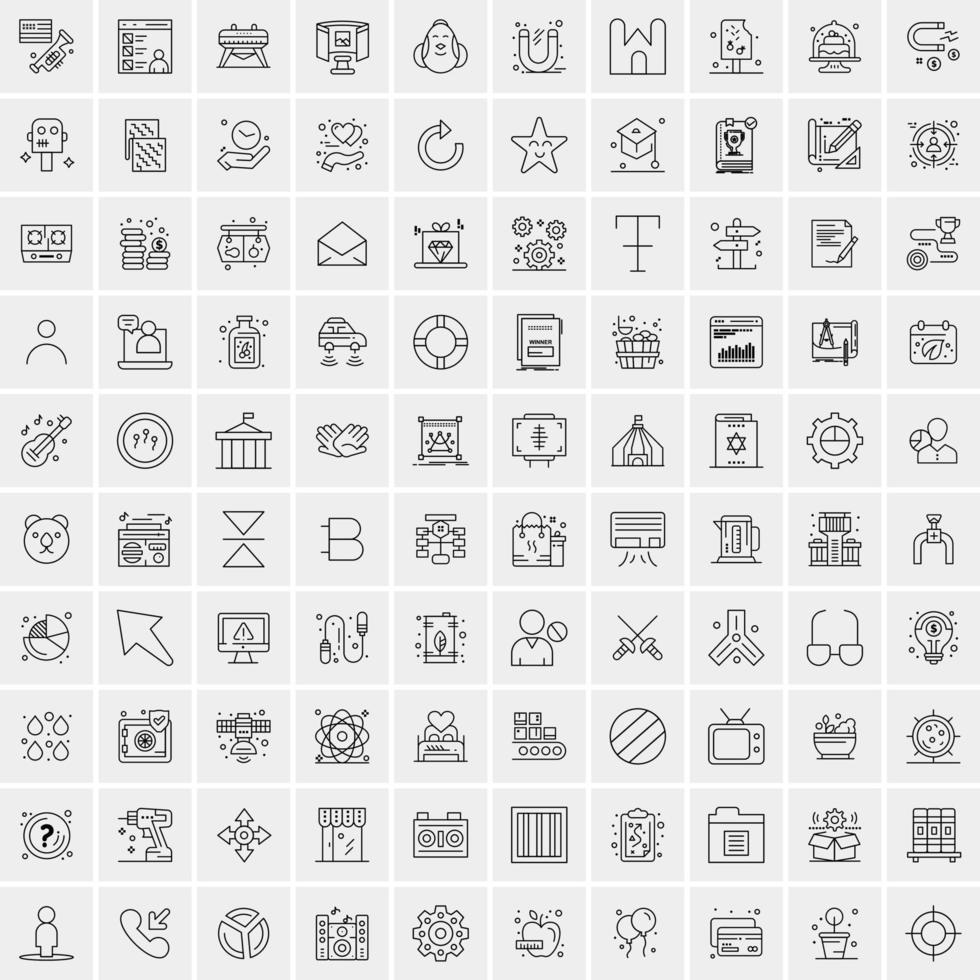 100 iconos universales de línea negra sobre fondo blanco vector