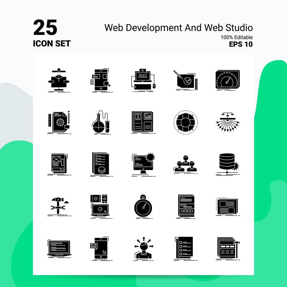 25 Web Development And Web Studio Icon Set 100 Editable EPS 10 Files Business Logo Concept Ideas Solid Glyph icon design vector